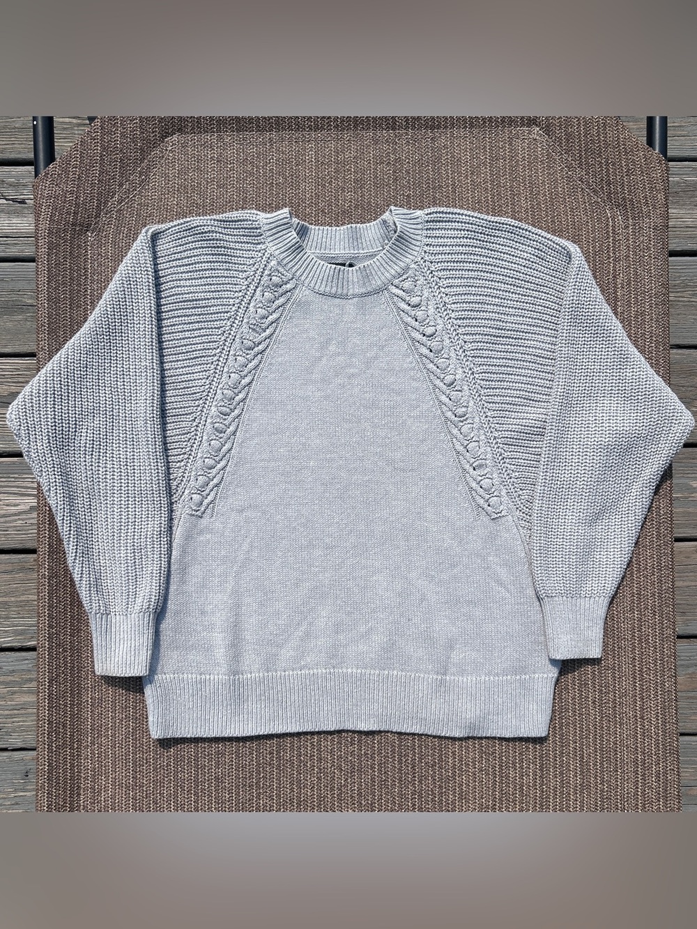 Simply Vera Vera Wang Light Blue Braided Cable Knit Dolman Sweater Large